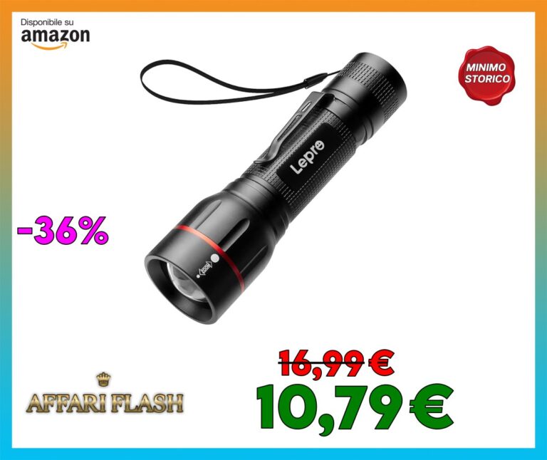 Lepro Torcia a LED Alta Potenza, LE2050 Super Luminoso Torcia Elettrica con Clip da Tasca, Regolabile Focus e 5 Modalità di Illuminazione Torcia Tattica Militare Impermeabile per Campeggio Trekking