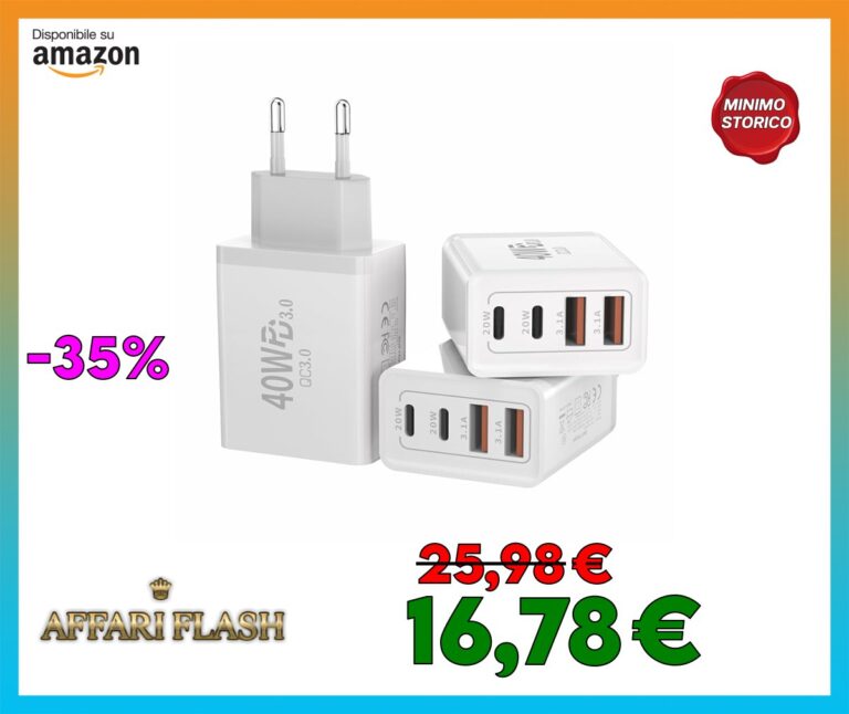3 Pack Caricatore USB C,40W Dual Port PD+QC Presa Adattatore,4 porte Alimentatore USB Multiplo Compatibile con iPhone 14/13/12/11/Pro Max/XS/XR/Samsung Telefono/Xiaomi/Auricolare/Smart Watch Serie