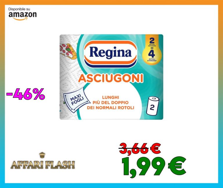 Regina Asciugoni Carta Cucina, Confezione da 2 Rotoli a 2 veli, 100 strappi per rotolo, Maxi fogli, Lunghi più del doppio dei normali rotoli, Carta 100% certificata FSC