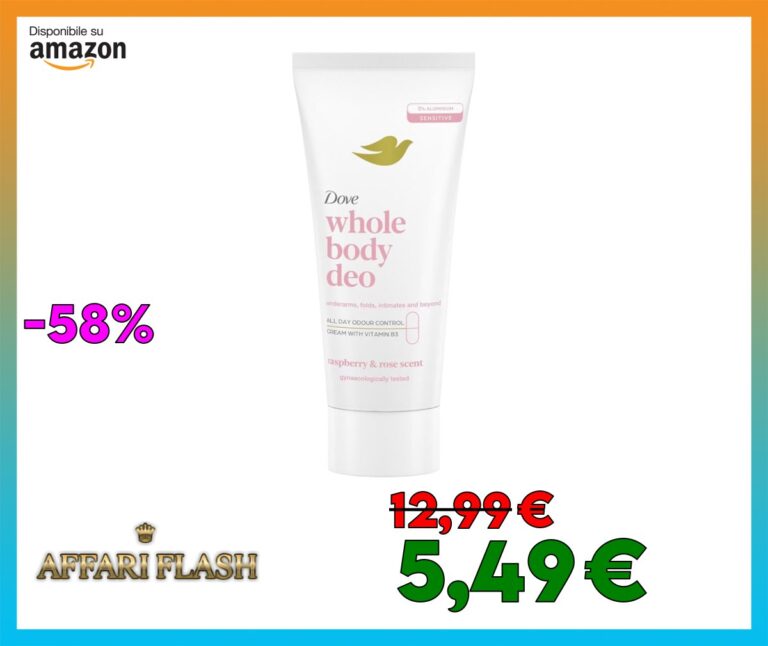 Deodorante Dove Crema Whole Body Deo 75ml, Deodorante per tutto il corpo, Profumo di Lamponi e Rosa, Protezione dagli odori fino a 72 ore, Dermatologicamente testato, Ginecologicamente testato