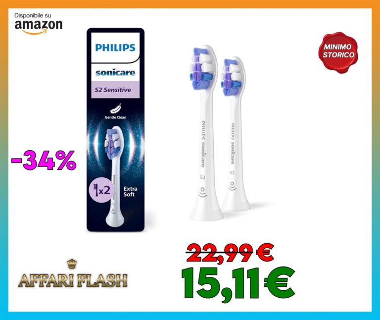 PHILIPS Sonicare S2 Sensitive, testine di ricambio originali, bianco, confezione da 2, HX6052/87, Nuovo, 2 Testine