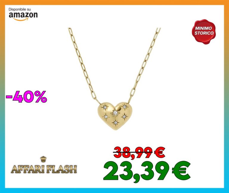 Fossil Collana da donna in acciaio inossidabile, tonalità oro, con chiusura a moschettone e ciondolo a forma di cuore