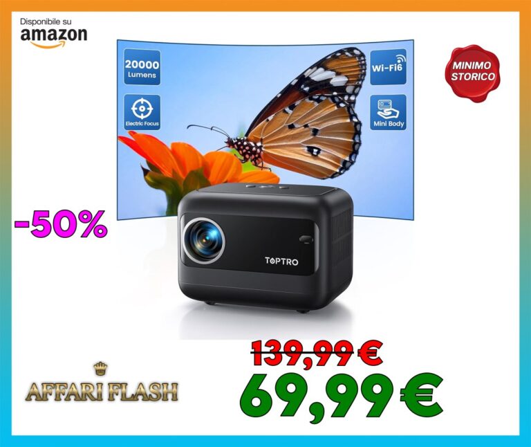 Mini Proiettore [Messa A Fuoco Motorizzata] Proiettore Portatile con WiFi 6 e Bluetooth 5.2, Aggiornamento 2025 Toptro TR25 Video Proiettore, 20000Lumen, Correzione Trapezoidale Motorizzata ±40