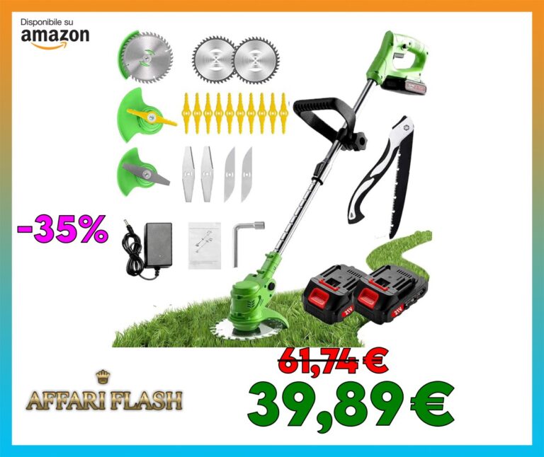 Gompuy Decespugliatore a Batteria, Decespugliatore Con Lama in Metallo Decespugliatore Elettrico Con 2 Batterie da 21V 2000 mAh, Tagliabordi a Batteria, Adatto a Prati Di Medie Dimensioni