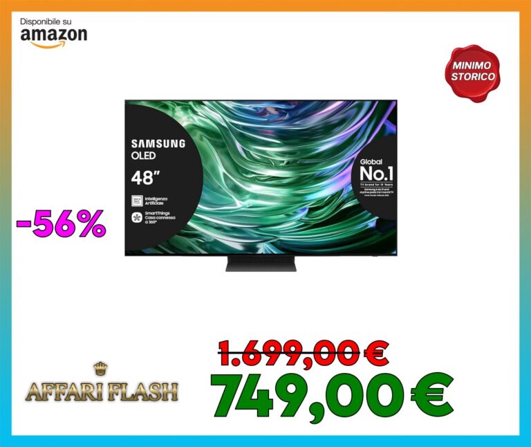 Samsung OLED TV 48″ QE48S90DAEXZT, OLED HDR+, Upscaling AI 4K, Processore NQ4 AI GEN2, Motion Xcelerator 144Hz, Design LaserSLim, DVBT