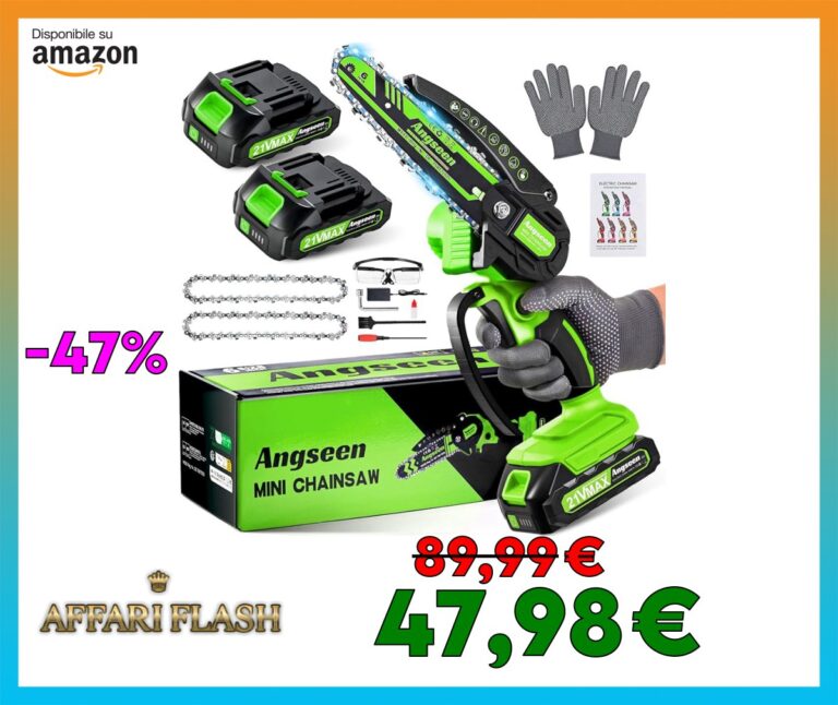 Angseen Mini Motosega a Batteria Per Potatura con 2 Batterias, 850W 6 Pollici Sega a Batteria per Potatura con 2 Chains e Blocco di Sicurezza, Motosega Elettrica Per il Taglio del Legno e Giardinaggio