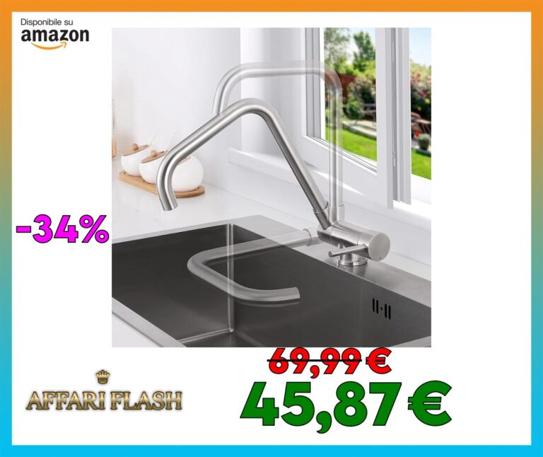 Lonheo Rubinetto lavello cucina pieghevole Girevole 360 °, Miscelatore Cucina Sottofinestra Acciaio Inox 304,Monocomando Acqua Calda e Fredda