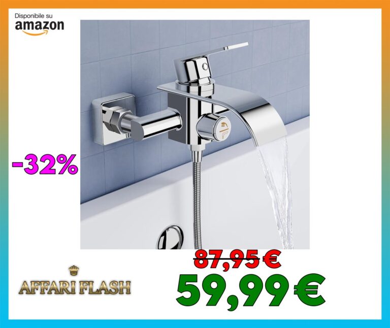 KULACO Rubinetto da bagno a cascata, rubinetto da doccia, rubinetto da bagno in ottone, monocomando per vasca, rubinetto da bagno cromato con interruttore di pressione, rubinetto da bagno miscelatore