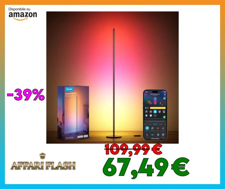 Govee Lampade da Terra LED RGBIC 136cm, Piantana Lampada da Terra Funziona con Alexa, APP, 16 Milioni di Colori Musica Sincronizzazione a Luce Calda per Soggiorno, Camera da Letto, Ufficio