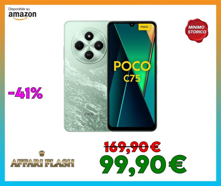 POCO C75 (Android Smartphone), 8GB+256GB, 2.0GHz, Display da 6.88″, Doppia fotocamera, Camera principale AI da 50MP, Batteria da 5.160mAH, Verde