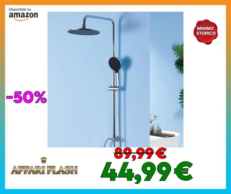 Auralum Colonna Doccia senza Miscelatore, Set Doccia con 25 cm Soffione a Pioggia e Doccetta, Fori Muro e Asta Doccia Regolabili, Cromato