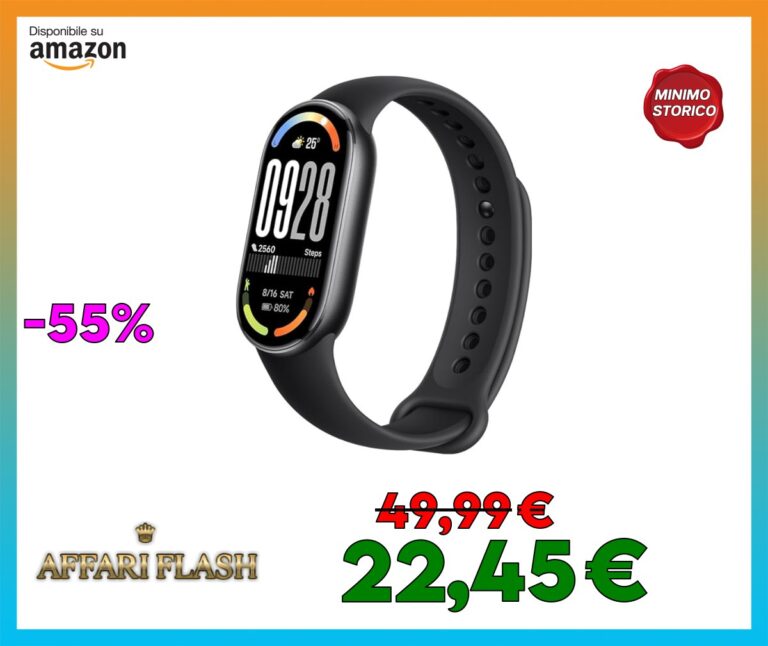 ️ Xiaomi Smart Band 10 (Fitness Tracker), 1.72″ AMOLED display, multimateriale, autonomia 21 gg, ricarica rapida, 150+ sport, monitoraggio benessere e sonno, HyperOS 2.0, resistente 5ATM, Compass