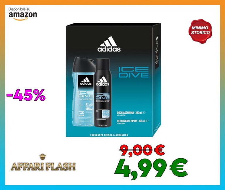 Adidas, Confezione Regalo Uomo Ice Dive Deodorante Spray 150 ml + Gel Doccia Bagnoschiuma 250 ml