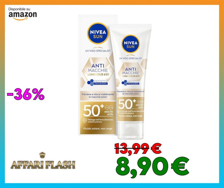 NIVEA SUN Luminous630 Crema Solare Viso SPF 50+ 40 ml, Protezione solare viso in fluido leggero, Crema antimacchie viso con Acido Ialuronico, Thiamidol brevettato e filtri UVA/UVB, Crema viso SPF 50+