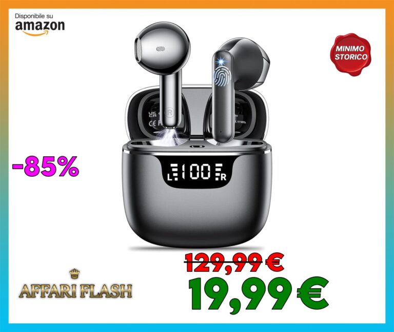 Cuffie Bluetooth, Auricolari Bluetooth 5.4 con 4 Mic ENC Cuffie Wireless Mini Cancellazione Rumore LED Sport IPX6 Impermeabile HiFi Stereo 42 Ore Display USB
