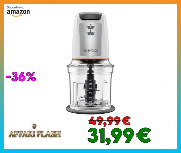 Kenwood Chopper CHP61.100WH, Potenza 500W, Ciotola da 0.5L, 2 velocità, Sistema a quattro lame, Anello antiscivolo per la stabilità del tritatutto, Lavabile in Lavastoviglie, Bianco/SIlver