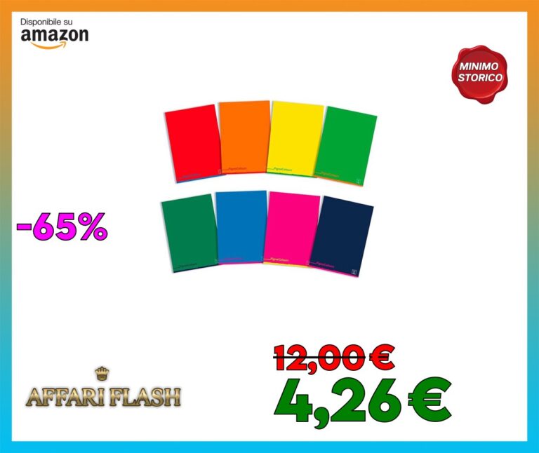 Pigna Colours, Quaderno Formato A4, Rigatura 10, Quadretti 1cm, Carta 80G/Mq, Pacco da 10 Pezzi, 023087510