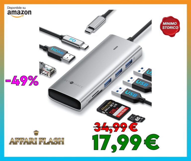 SETMSPACE 8 in 1 Docking Station USB C Portatile per laptop, tablet e telefoni. Docking Station con HDMI 4K 60Hz, Ethernet 1000M, PD 100W, Porta USB 3.0 e Lettore SD/micro SD