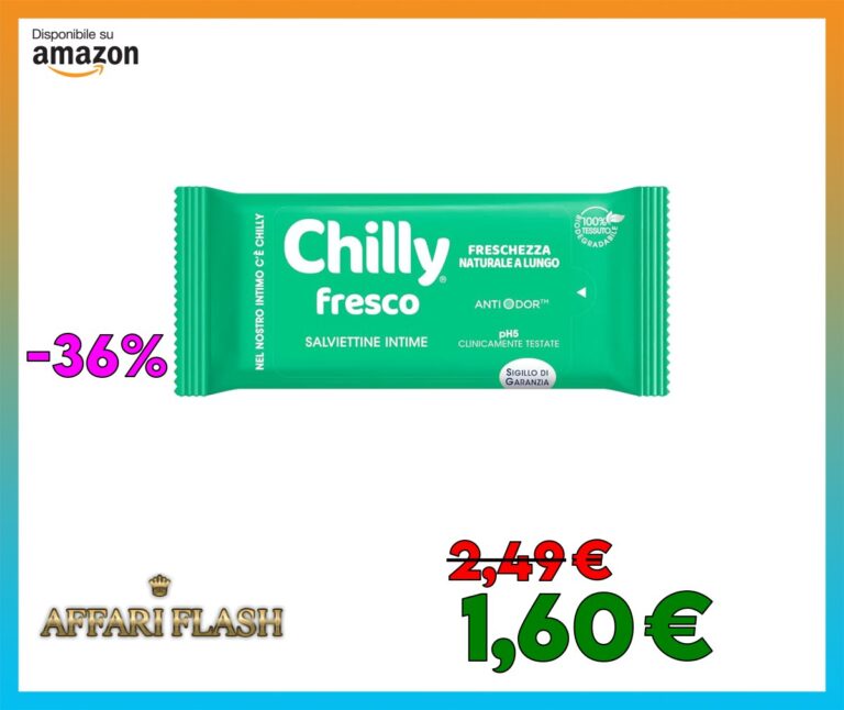 Chilly Salviettine Fresco, Salviette Igiene Intima, Azione Protettiva con Mentolo Naturale, Per Uso Quotidiano, Clinicamente Testato, pH 5, 1 Confezione da 12 Salviettine