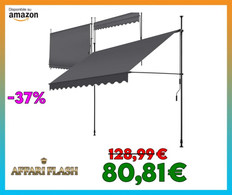 tectake® Tenda da Sole a Morsetto con Manovella, Altezza e Inclinazione Regolabile, Telo Impermeabile e Resistente ai Raggi UV, Ideale per Balcone e Terrazzo, 300x180cm