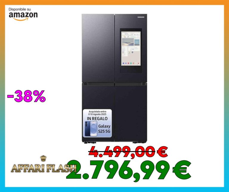Samsung Frigorifero a 4 Porte Family Hub AI RF65DG9H0EB1/EF, Con AI Vision Inside, Wifi+AI Energy Mode, Beverage Center, Metal Back, 636 L, LxAxP