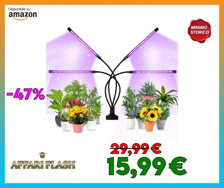 Lampada per Piante, 80LEDs Lampada da Coltivazione per Piante Indoor, 4 Testa Grow Light Full Spectrum, 3 Modalità Lampada Piante con 3/9/12H Timer e 9 Livelli di Luminosità per Semina, Crescita