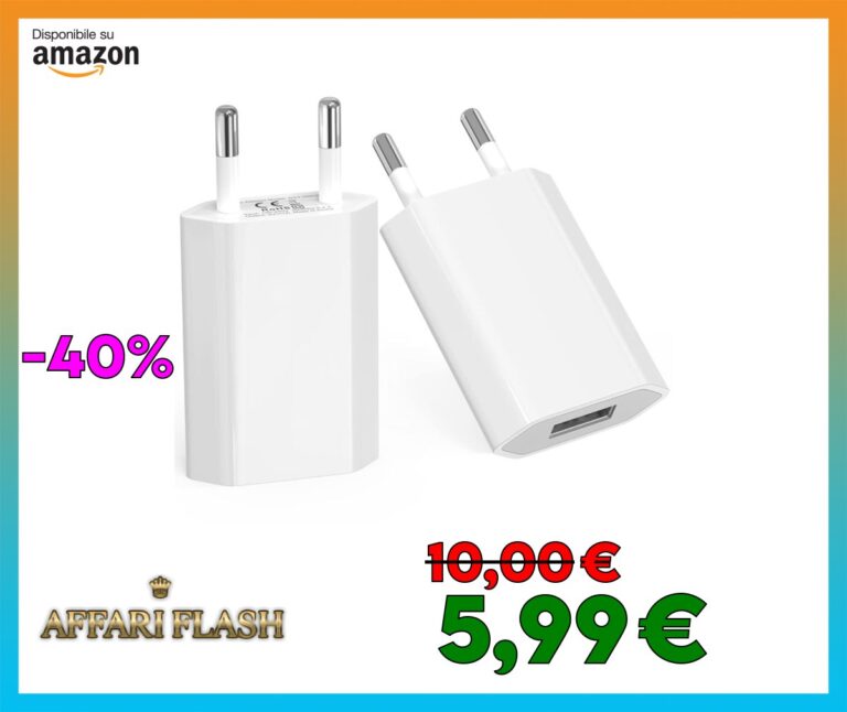 Caricatore USB per Iphone(2 Pezzi), Compatibile con Iphone 5 6 7 8 X XS XR XS Max, IPod touch/Nano, Smartwatch, Lettori MP3, luci led, alimentatore 5V 1A Caricabatterie