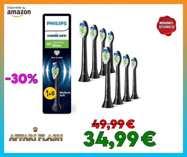 PHILIPS Sonicare W2 Optimal White, testine di ricambio originali, nero, confezione da 8, HX6068/88, Nuovo, 8 Testine