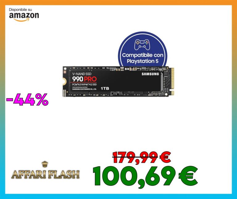 Samsung 990 PRO NVMe M.2 SSD, 1TB, PCIe 4.0, 7.450 MB/s in lettura, 6.900 MB/s in scrittura, SSD interno per giochi ed editing video, Nero, MZ