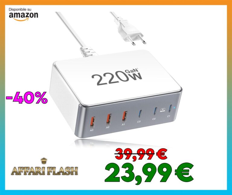 220W Caricatore USB C Multiplo, YSYFAD 6 Porte Stazione di Ricarica GAN Fast Caricatore USB C 65W per Macbook laptop caricabatterie usb compatibile con i Phone Pad Watch Samsung, Bianco Grigio