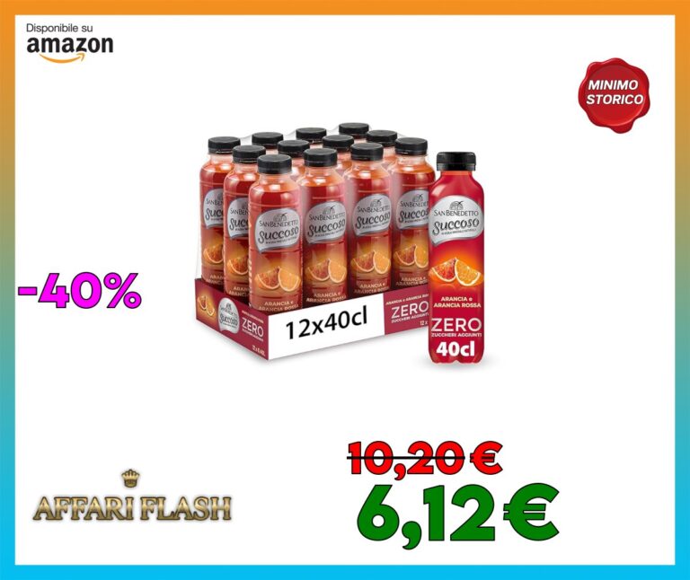 San Benedetto, Succoso Zero alla Arancia Rossa, 12×400 ml Bevanda Leggera e Dissetante in Acqua Minerale Naturale, Senza Zuccheri, Conservanti Coloranti e Glutine