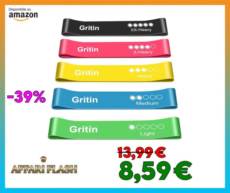 ️ Gritin Elastici Fitness, Set di Fasce Bande Elastiche Fitness con 5 Diversi Livelli di Resistenza con Borse Portaoggetti, Elastici Palestra per Crossfit, Yoga, Pilates