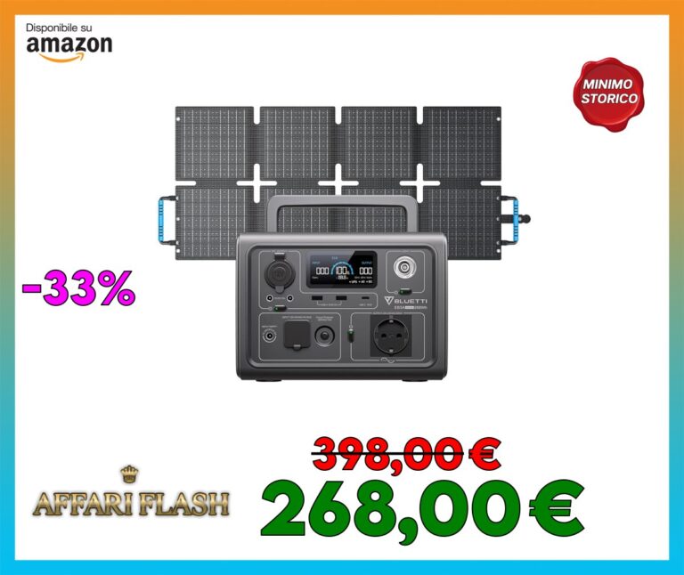 BLUETTI EB3A Centrale Elettrica Portatile con 60W Pannello Solare, 268Wh LFP Batteria 600W (1200W Picco), Ricarica da 0