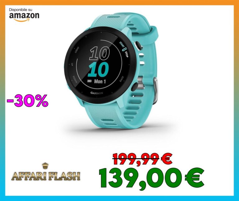 ️ Garmin Forerunner 55 (Aqua), Smartwatch running con GPS, Cardio, Piani di allenamento inclusi, VO2max, Allenamenti personalizzati, Garmin Connect IQ