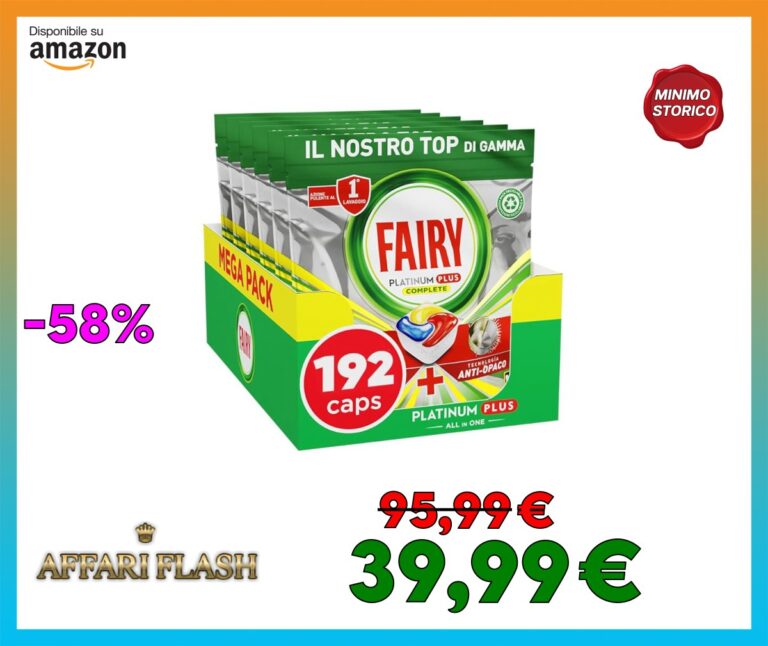Fairy Platinum Plus Pastiglie Lavastoviglie, 192 Capsule, Limone Complete, Detersivo Con Tecnologia Anti