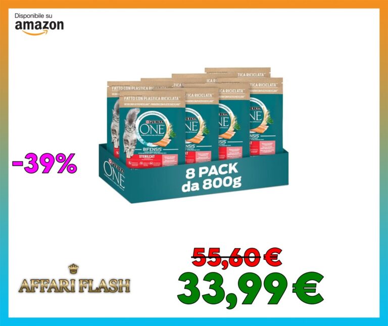 Purina One Bifensis Sterilcat Crocchette Gatto Sterilizzato con Salmone e Frumento, 8 Confezioni da 800 g