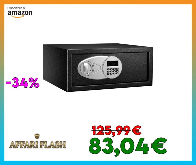 Amazon Basics Cassaforte in acciaio con Serratura con tastiera digitale, 20 litri, 43 x 37 x 18 cm (larghezza x profondità x altezza), per custodire denaro, contanti, gioielli, documenti, nero