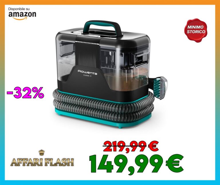 Rowenta Clean It, Lavatappeti Portatile, Lava Tappezzeria per Tappeti, Lava Divani, Auto con Testine Intercambiabili, 3.8 L, Doppio Serbatoio Acqua Pulita/Sporca, Sistema di Auto Pulizia,750 W,IN5020