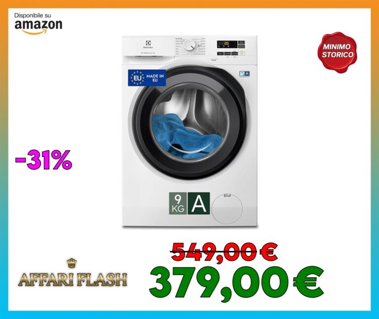 Electrolux 600 Lavatrice a carica frontale, EW6FA19G, 9 Kg, SensiCare, Time Manager, Programma Hygiene / Rapido, Motore Inverter+, Flussimetro, Prosense, 847x597x636 mm, Color Bianco, Classe A