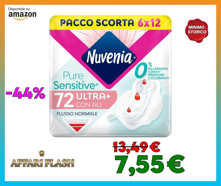 Nuvenia, Assorbente Pure Sensitive Ultra Giorno con Ali, Assorbenti per Flusso Normale, Confezione da 72 Assorbenti
