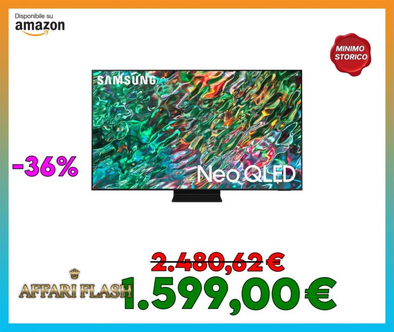 Samsung TV 85″ QE85QN90BATXZT NEO QLED 4K, Quantum Matrix, mini LED, Processore Neo Quantum 4K, Quantum HDR, Dolby Atmos e OTS+, NeoSlim Design
