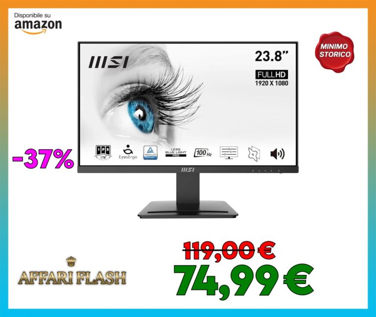 MSI PRO MP243X Monitor 24″ IPS FHD (1920×1080), 100Hz, 1ms, altoparlanti integrati, Eye