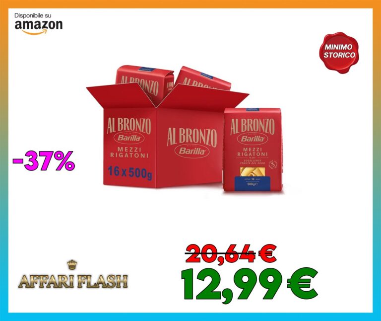 Barilla Pasta Al Bronzo Mezzi Rigatoni 100% Grano Italiano, Pasta Trafilata Al Bronzo con Lavorazione al Bronzo Grezzo, Formato Spesso e Corposo, Alta Tenuta di Sugo e Cottura, 16 Confezioni da 500 g