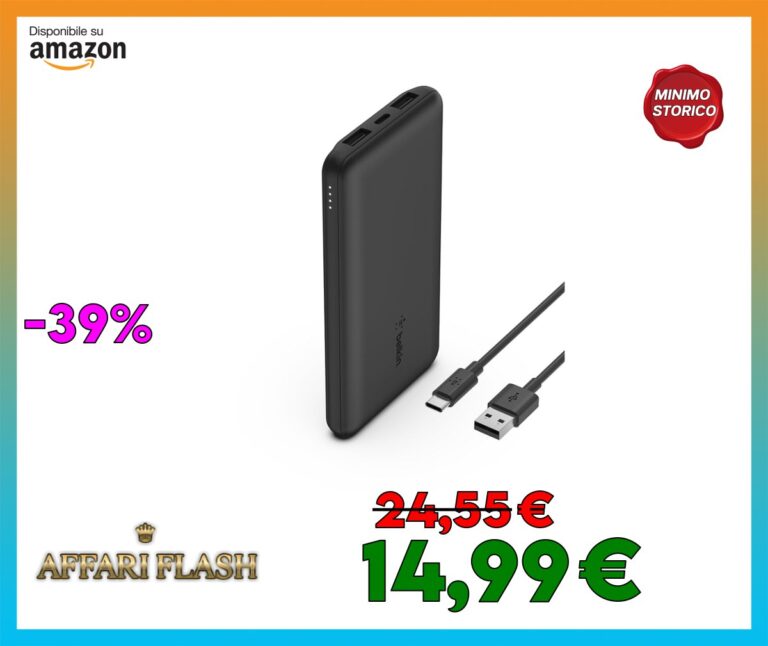 Belkin Batteria esterna portatile da 10000mAh, caricabatteria USB