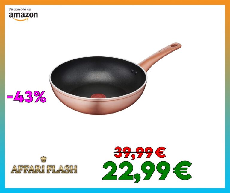 Lagostina Ramata Wok Antiaderente in Alluminio Ø 28 cm con Esterno Effetto Rame, Pentola Gas e Forno, Rivestimento Titanium Easy, Manico Ergonomico in Bakelite