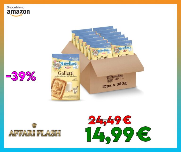 Mulino Bianco Biscotti Frollini Galletti, 12 Pack da 350 g con Latte Fresco 100% Italiano, Senza Olio di Palma, Colazione Ricca di Gusto