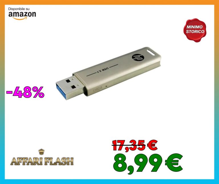 HP x796w USB 3.1 Flash Drive 128GB, design push and pull, finitura metallica