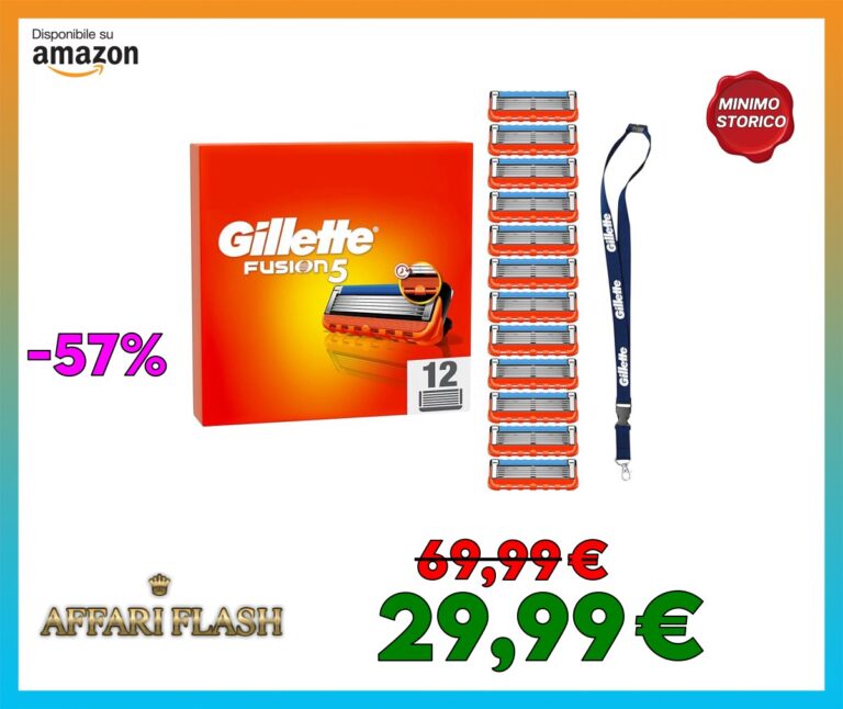 Gillette Fusion5 12 Lamette di Ricambio per Rasoio, Con Striscia lubrificante per una Scorrevolezza Fluida e 6 Lame per una Rasatura Profonda e Duratura, Lamette Rasoio Barba Gillette