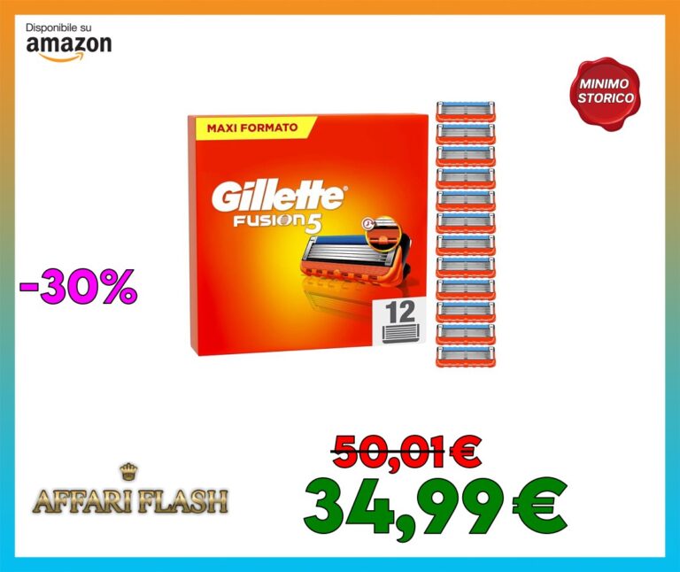 Gillette Fusion5 12 Lamette di Ricambio per Rasoio, Con Striscia lubrificante per una Scorrevolezza Fluida e 5 Lame per una Rasatura Profonda e Duratura, Lamette Rasoio Barba Gillette