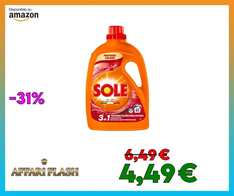 Sole Detersivo Lavatrice Proteggi colore 41 Lavaggi, Formula igienizzante, Detersivo Lavatrice Liquido Proteggi colore, rimuove le macchie a basse temperature